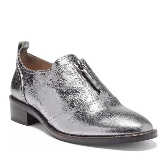Louise et Cie Fadi Shoes WMNS US 6 Silver Metallic Leather Statement Zip Oxford - Picture 1 of 9